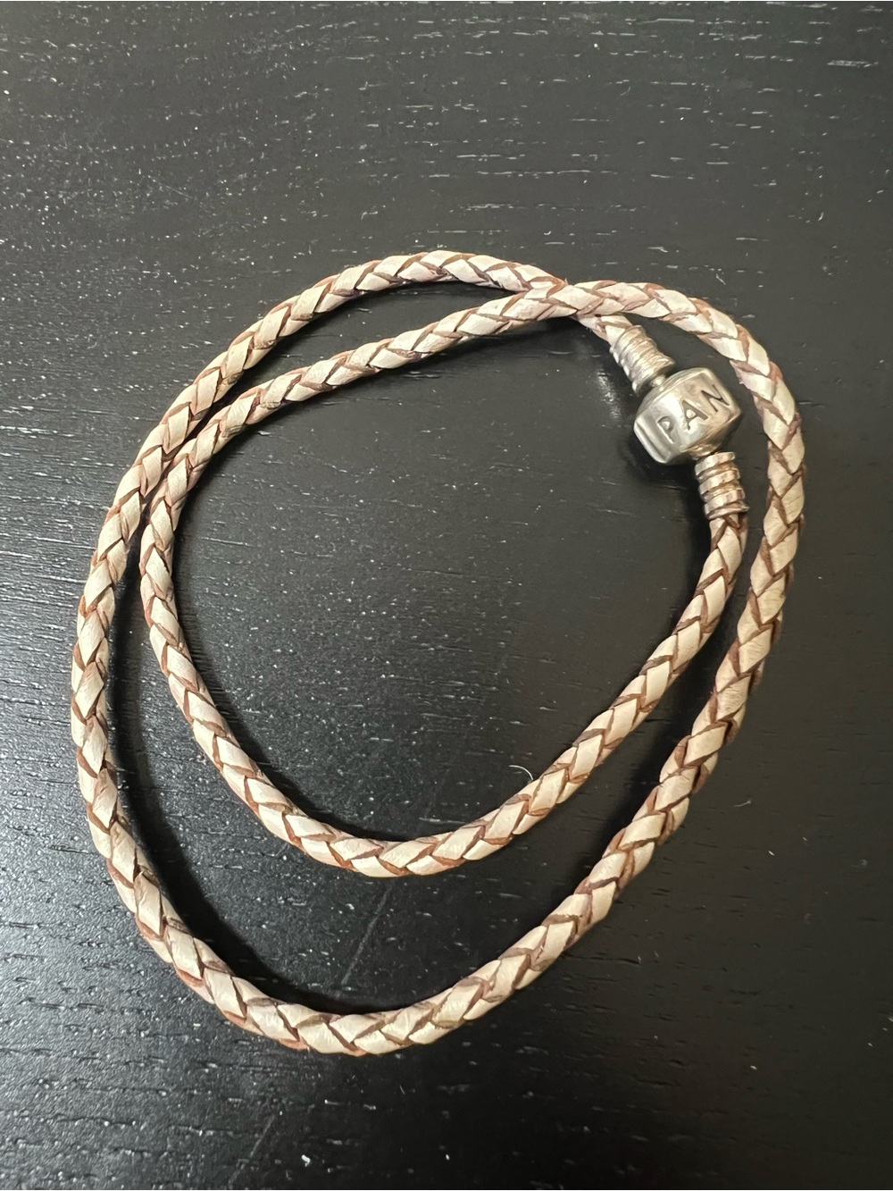 Pandora Braided Leather Necklace in Light Pink and Tan with Silver Clasp